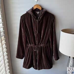 J. Jill Brown Velvet Silk Blend Snap Jacket